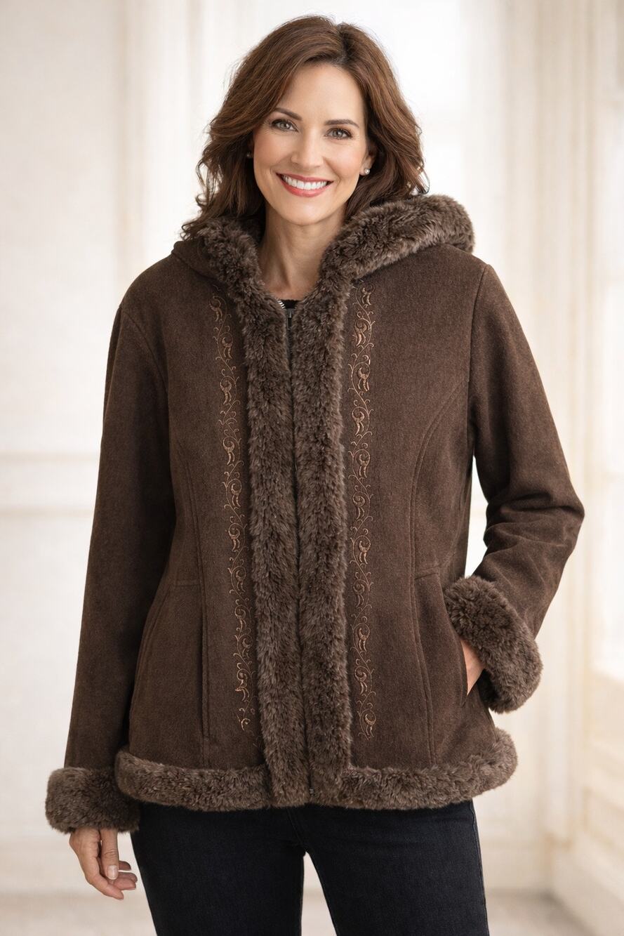 Croft & Borrow Vintage Women’s Faux Fur Wool Embroidered Jacket size Medium.